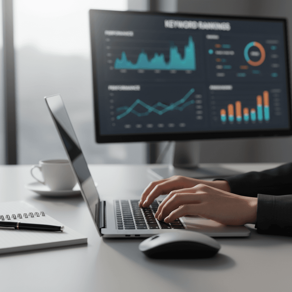 SEO analytics dashboard on a laptop screen