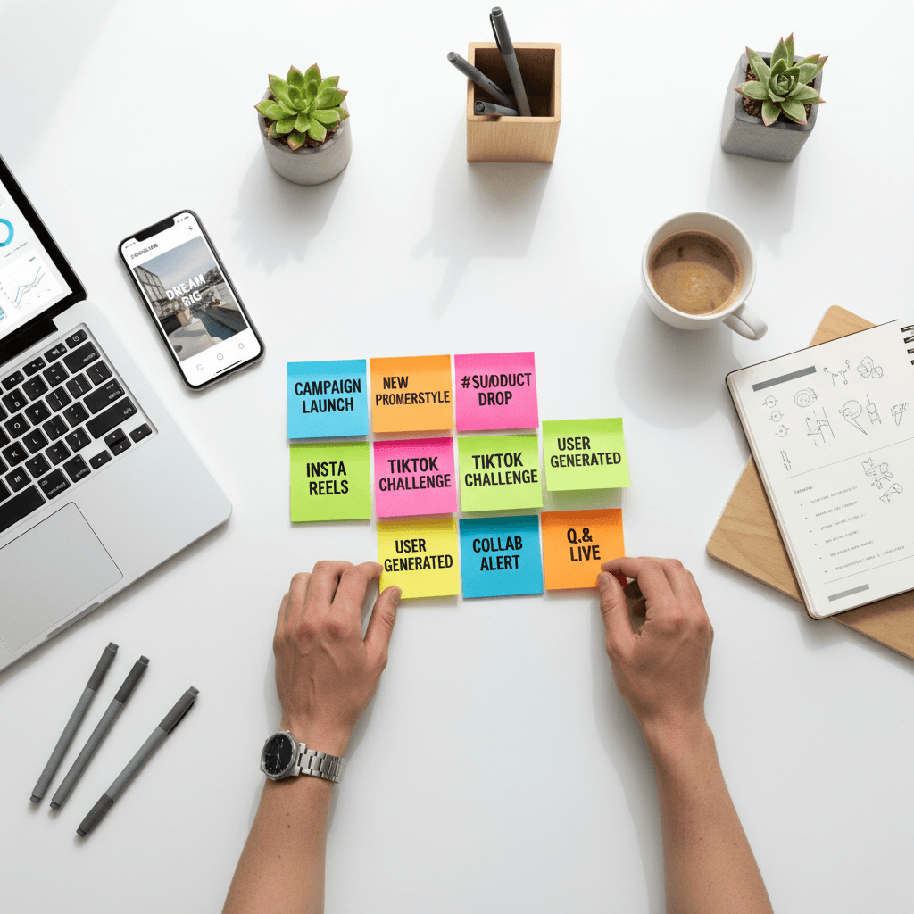 Social media content plan on a tablet and notebook